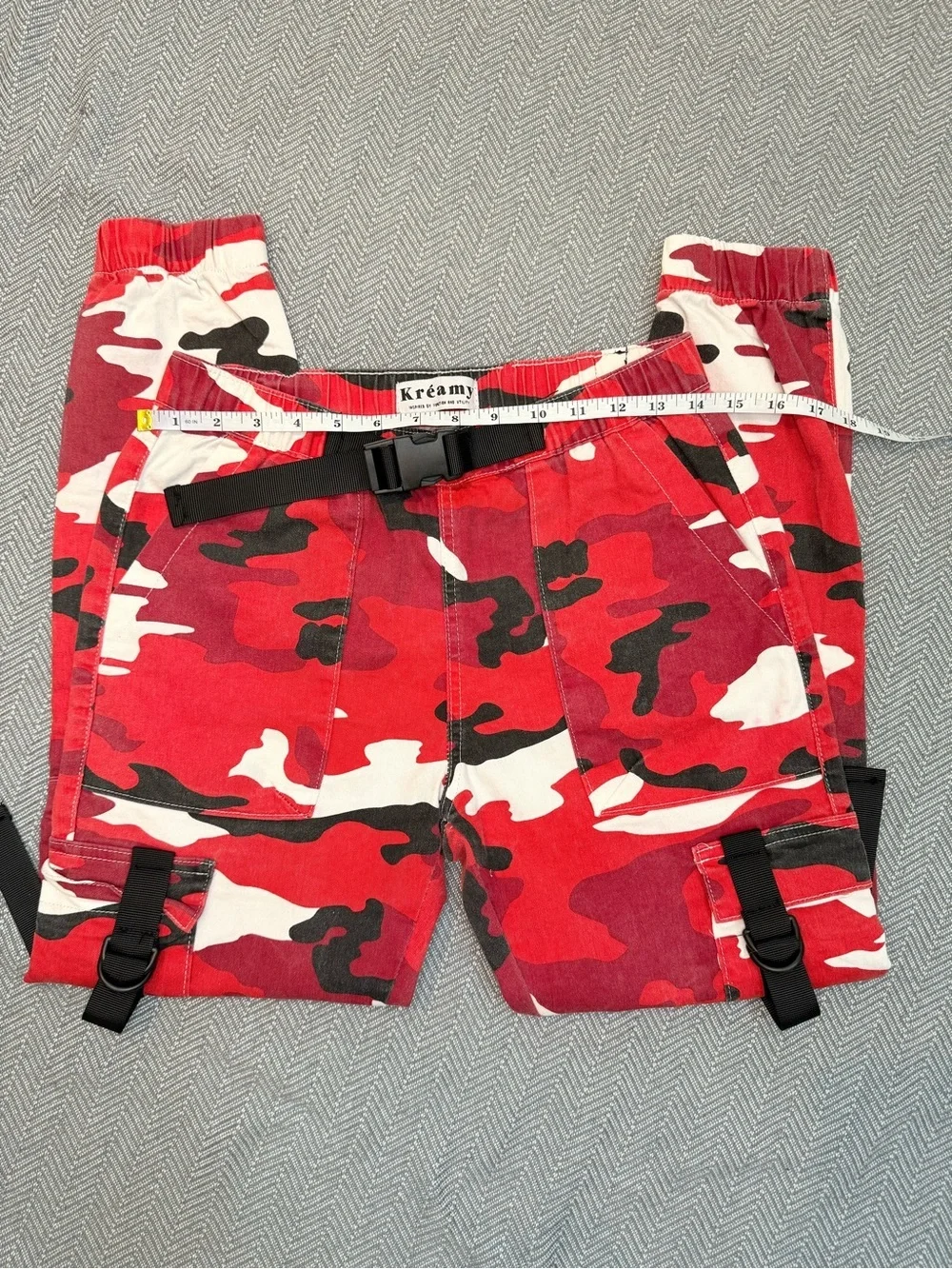 Kréamy Red Camo Cargo Jogger Pants Utility Streetwear Size M